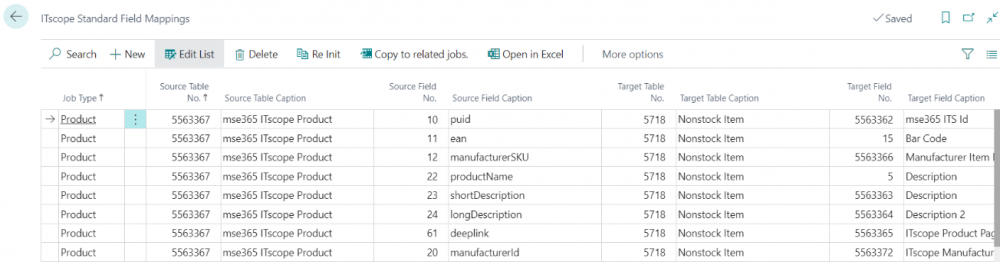 Default field mapping list